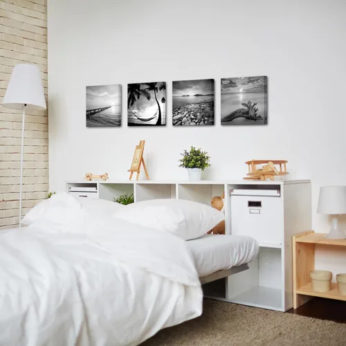 Miniatura 4 de sechars - Arte de pared de playa en blanco y negro, pintura de paisaje marino, paisaje de amanecer, imagen giclée, lienzo enmarcado para sala