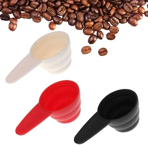 VizGiz Paquete de 3 cucharas medidoras con escala de 3 niveles, 0.28 oz, 0.35 oz, 0.42 oz, cuchara de plástico para café molido, frijol, leche,