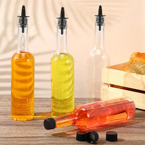 Miniatura 4 de Tioncy 10 juegos de botellas de plástico de 15 onzas con vertedores, 10 botellas de plástico para jarabe de cuello largo con vertedor y tapas, Negro
