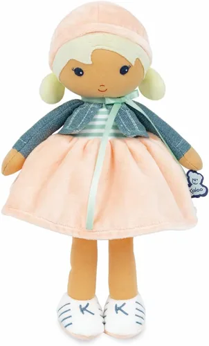 Miniatura 2 de Kaloo Tendresse My First Fabric Doll Chloe K - Figura de felpa suave mediana de 9.75 pulgadas en vestido de melocotón y rayas, chaqueta de mezclilla
