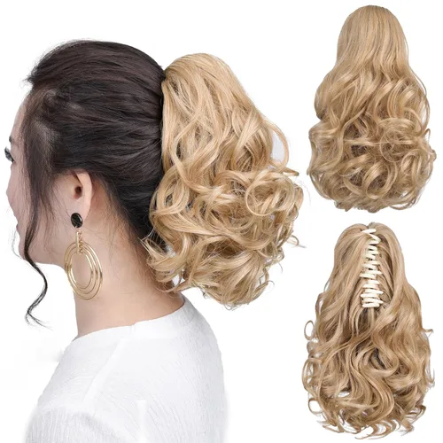 Miniatura 9 de Extensión de cola de caballo negra con clip de garra, ondulada, 10 pulgadas, 3.5 onzas, sintético, como verdaderos, postizos, para mujer, Yaki