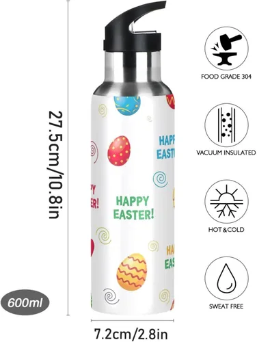 Miniatura 9 de Colorful Easter Eggs White Insulated Water Bottle 32 Oz Leakproof Water Bottles, BPA-Free Sports Water Bottle with Straw