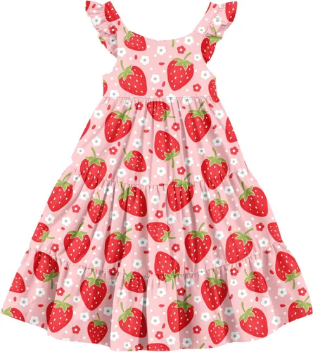 Miniatura 12 de Vieille Vestido de verano para niñas pequeñas, con volantes, sin mangas, casual, vestido de playa, escalonado, vestido de princesa para 2-8 años