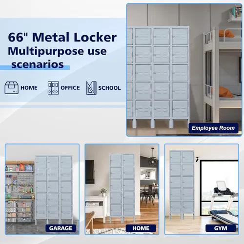 Miniatura 4 de Letaya Armario de almacenamiento de metal, 3 puertas Armarios de gabinete de acero con cerradura 66 '' X 12 "x 12