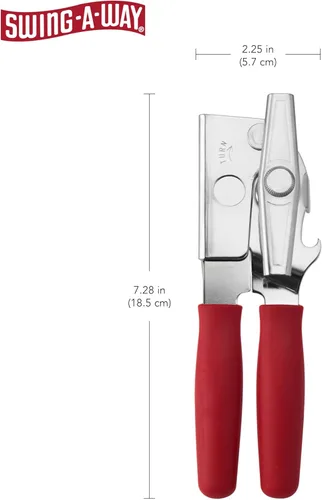 Miniatura 2 de Swing-A-Way - Abridor de latas portátil con cuchilla afilada, manual de mano, 2 en 1 para latas y botellas, fabricado en acero, perilla fácil de Rojo