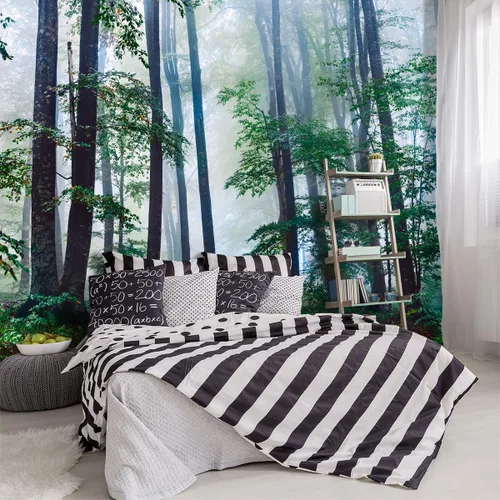 Miniatura 14 de Papel tapiz de tela con diseño de paisajes forestales verdes, bosques, árboles, sala de estar, dormitorio, baño, selva, mural de pared - 91 x 65