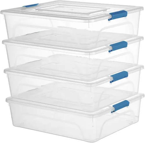 Miniatura 12 de novelinks Contenedores de almacenamiento apilables transparentes con tapa, cajas de almacenamiento de plástico duradero para oficina en casa