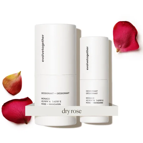 evolvetogether Dúo de desodorante natural sin aluminio para mujeres y hombres | Rosa seca, mandarina, Oud y pachulí | Neutraliza los olores, calma
