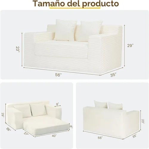 Miniatura 2 de cidludto - Sofá cama convertible, 3 en 1, sofá cama plegable, sofá cama de chaise longue y futón de piso, sofá cama con tirador de corduroy con 4