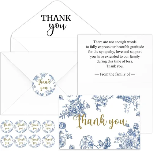 Miniatura 13 de Fumete Juego de 50 tarjetas de agradecimiento funerarias con sobres y calcomanías, tarjetas de agradecimiento de condolencias con mensaje