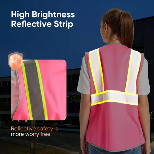 Miniatura 2 de Chaleco de Seguridad de Alta Visibilidad para Mujeres, Chaleco de Construcción de Trabajo con Cintura de Cordón con Bolsillos y Cremallera, Chaleco