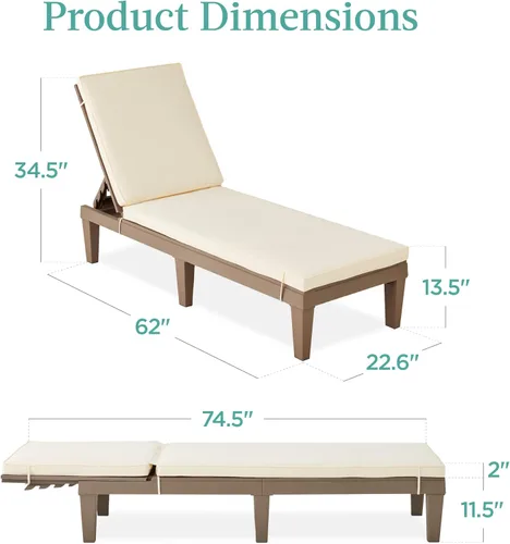 Miniatura 3 de Best Choice Products Sillón para exteriores, tumbona de resina para patio, piscina, patio trasero, porche con cojín de asiento, respaldo ajustable