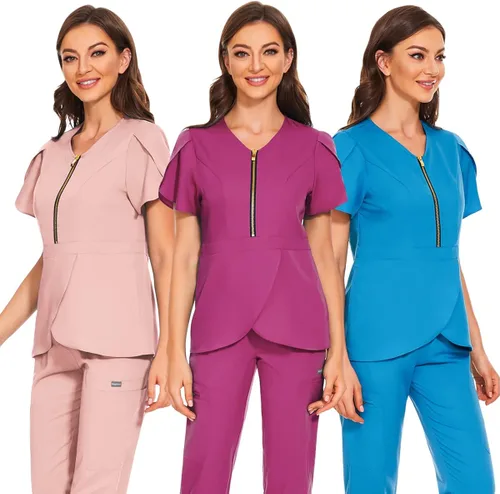 Miniatura 6 de VIAOLI Conjunto de ropa quirúrgica para mujer con cremallera, conjunto médico de enfermería y pantalón de enfermería, diseño moderno y sexy