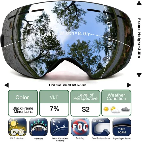 Miniatura 7 de JULI Gafas de esquí, gafas de snowboard para deportes de nieve de invierno con lente antivaho BNC