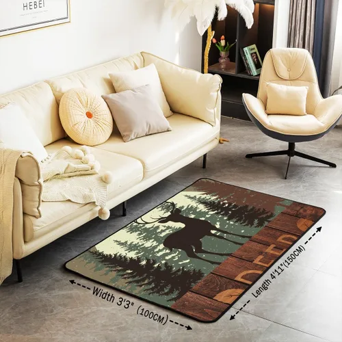 Miniatura 3 de Castle Fairy Alfombra antideslizante para sala de estar, diseño de ciervos salvajes, pinos de la selva, alfombra antideslizante para sala de estar