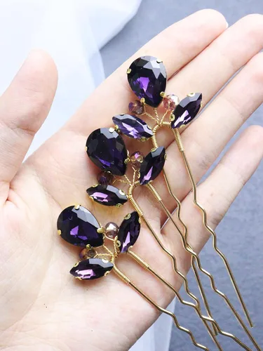 Miniatura 2 de 3 horquillas para el pelo de boda con diamantes de imitación, para novias, hecho a mano, accesorios para el cabello de mujer, accesorios