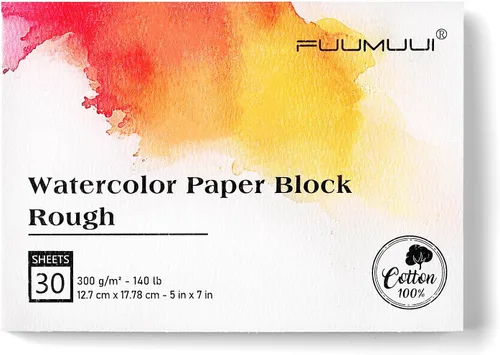 Miniatura 23 de Bloc de Papel de Acuarela, Fuumuui 5.5 x 8.5 pulgadas Papel 100% Algodón (20 Hojas, 140lb/300g), Encuadernado en Espiral para Pintar, Dibujar