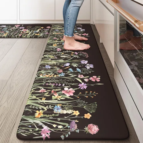 Miniatura 26 de KIMODE Tapete antifatiga para suelo de cocina, semicírculo de 18 x 28 pulgadas, de espuma viscoelástica, acolchado, antideslizante, tapetes cómodos