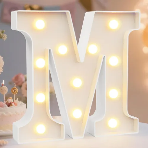 Miniatura 43 de Pooqla Letras con luces LED de marquesina, letras decorativas iluminadas en blanco cálido y blanco frío, letras del alfabeto iluminadas para niños