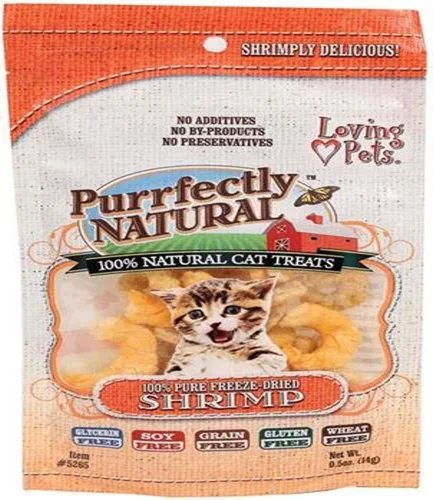 Loving Pets Purrfectly - Golosinas naturales de camarones liofilizados para gatos, 0.5 onzas