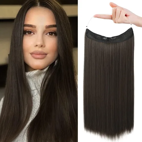 Miniatura 44 de REECHO - Extensiones de cabello con alambre invisible y con cintillo transparente, tamaño ajustable, clips seguros extraíbles, cabello lacio, diseño