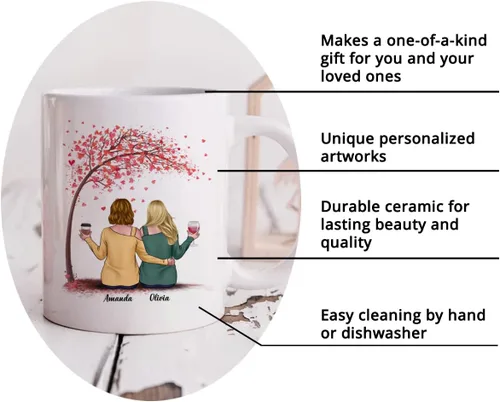 Miniatura 6 de Gossby - Taza de café personalizada para mujer, 2 unidades, con nombres personalizados Taza personalizada para dos mujeres, taza de café