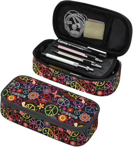 Miniatura 15 de Estuche organizador retro hippie de los años 70 con diseño de hongos florales de gran capacidad, papelería con cremallera, suministros escolares