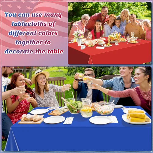 Miniatura 4 de Paquete de 12 manteles de plástico desechables del 4 de julio, manteles de plástico desechables en color rojo, blanco y azul, fundas rectangulares