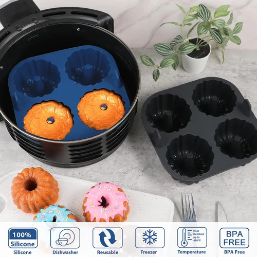Miniatura 5 de Webake Sartén de silicona para hornear para hornear, moldes de tubo estriado antiadherentes sin BPA, 4 cavidades, juego de 2