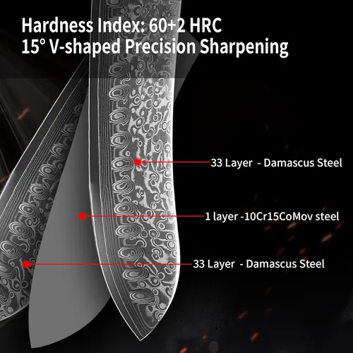Miniatura 6 de Cuchillo Santoku de acero de Damasco de 7 pulgadas, hoja profesional japonesa 10Cr15MOV con patrón de martillo forjado a mano, cuchillo de cocina
