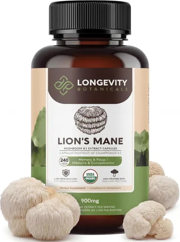 Miniatura 12 de Longevity Botanicals Cápsulas orgánicas de hongo melena de león extracto suplemento 120ct Hericium Erinaceus cuerpo fructífero ≥20%