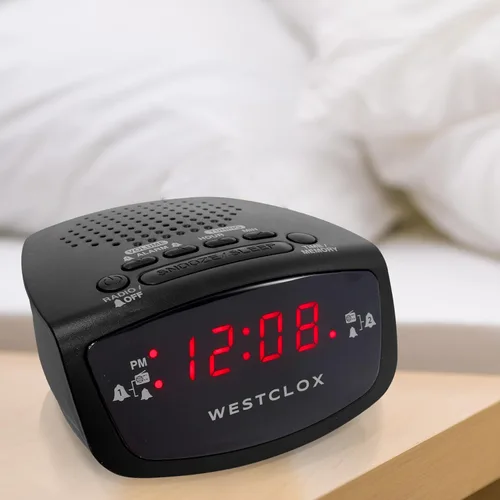 Miniatura 2 de Westclox Radio despertador dual de 0.6 pulgadas, pantalla LED roja, radio FM con 20 preajustes, brillo ajustable, repetición y batería de respaldo