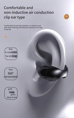 Miniatura 6 de Auriculares inalámbricos con clip de oreja abierta, Bluetooth 5.3, auriculares deportivos con micrófono integrado, auriculares estéreo de alta