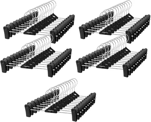 Miniatura 8 de NORTHERN BROTHERS Perchas para pantalones con clips, paquete de 30 unidades, color negro, apilables, ahorro de espacio, antideslizantes, ajustables