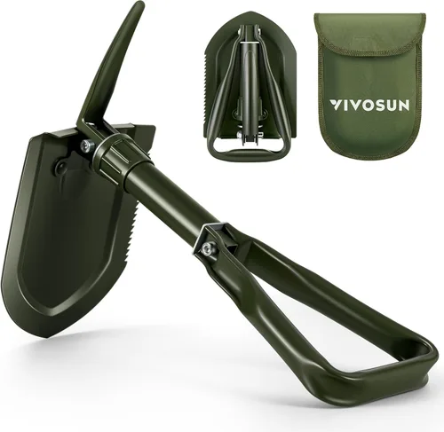 VIVOSUN - Pala plegable de supervivencia, pala de camping de 22'' con acero de alto carbono, pala militar portátil pequeña, herramienta táctica de