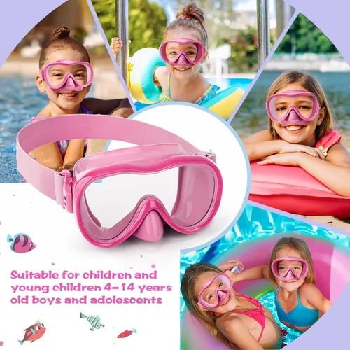 Miniatura 7 de Gafas de natación para niños con cubierta para la nariz, máscara de natación antifugas con correa de tela elástica, gafas de natación con protección