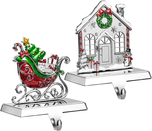 Miniatura 8 de GUOER Juego de 4 Soportes para Calcetines Navideños de Copo de Nieve para Repisa de Chimenea, Decoraciones Navideñas para Repisa de Chimenea