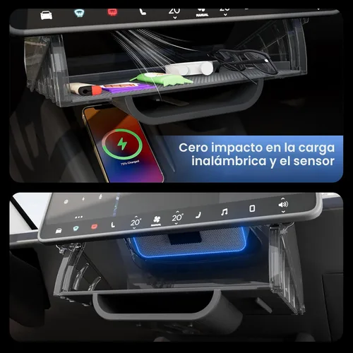 Miniatura 5 de Organizador de almacenamiento debajo de la pantalla para Tesla Model Y Juniper 2025-2026/Model 3 Highland 2024-2026, bandeja organizadora de consola