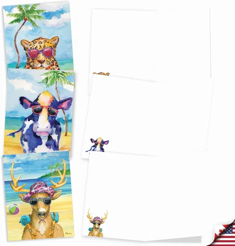 Miniatura 2 de The Best Card Company Surtido divertido juego de tarjetas de felicitación en blanco de acuarela de vida silvestre, incluye 10 diseños únicos