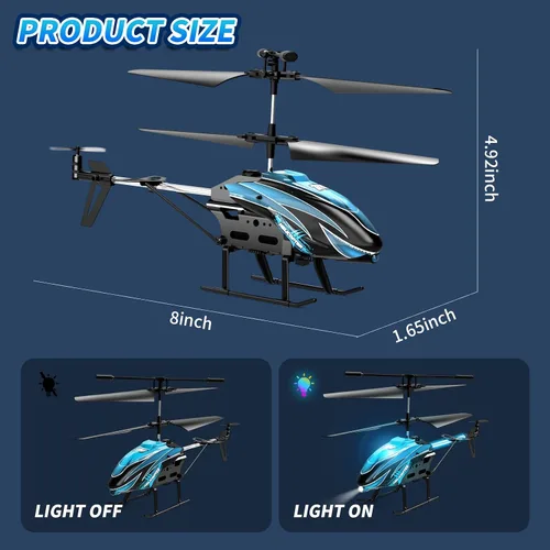 Miniatura 5 de Dwi Dowellin Helicóptero a control remoto, juguete de helicóptero para niños con 26 minutos de vuelo (2 baterías), 8 modos de luz, fácil control Azul