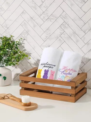 Miniatura 6 de Juego de 2 toallas de mano de Pascua 100 % algodón bordadas con diseño de conejo de Pascua decorativo para baño, cocina, juego de 2 toallas de 14 x