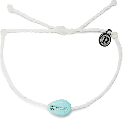 Pura Vida Pulsera Cowrie azul caramelo bañada en plata, banda ajustable, dije de marca recubierto, color blanco, no conocido
