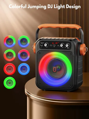 Miniatura 8 de Máquina de karaoke con 2 micrófonos inalámbricos: HWWR Altavoz Bluetooth 5.3 portátil para karaoke con luz, sistema PA para fiesta en casa
