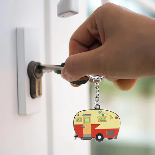 Miniatura 6 de Llavero de casa rodante con texto en inglés "Happy RV", llavero para parejas, regalo para hombres y mujeres, accesorios de campamento, paquete de 2