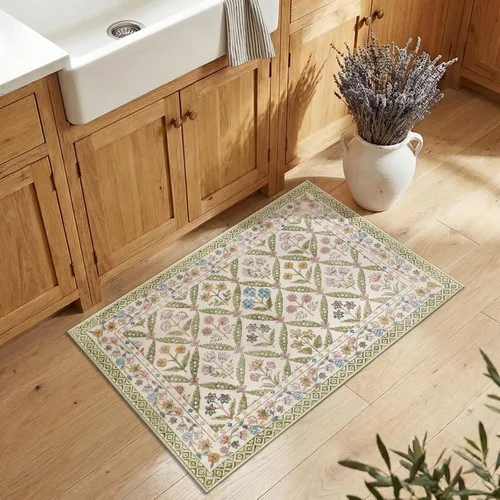 Miniatura 2 de jinchan Haden - Alfombra de entrada de 2 x 3 pulgadas, diseño floral vintage, lavable, suave, antideslizante, de pelo bajo, para puerta, cocina