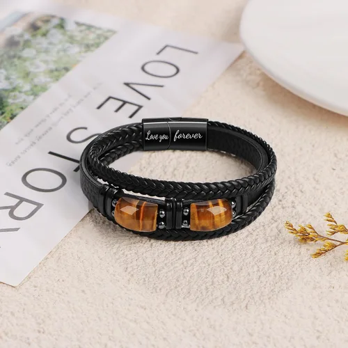 Miniatura 4 de JoycuFF Pulseras de cuero trenzado marrón para hombre, regalos para papá, novio, marido, hijo, nieto, hermano, para siempre, para el día del padre