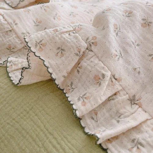 Miniatura 5 de BuLuTu Funda de almohada de muselina de algodón para niños pequeños, diseño de brotes, funda de almohada Shabby Chic con borde de volantes, funda