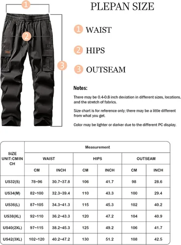 Miniatura 7 de PLEPAN Mens Cargo Pants Casual Hiking Joggers Sweatpants Lightweight Drawstring Work Pants with 4 Pockets
