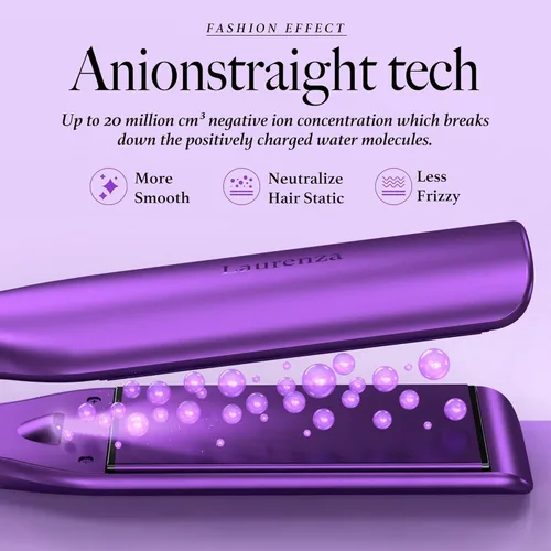 Miniatura 4 de Plancha y rizador de pelo 2 en 1, placa de 2 pulgadas, plancha de cerámica extragrande de 8.5 pulgadas con aniones de 65.6 ft (morado)