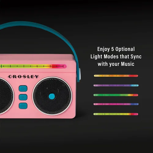 Miniatura 3 de Crosley CR3050A-FG Mini Boombox Altavoz Bluetooth Portátil Retro con Luces LED, Flamingo